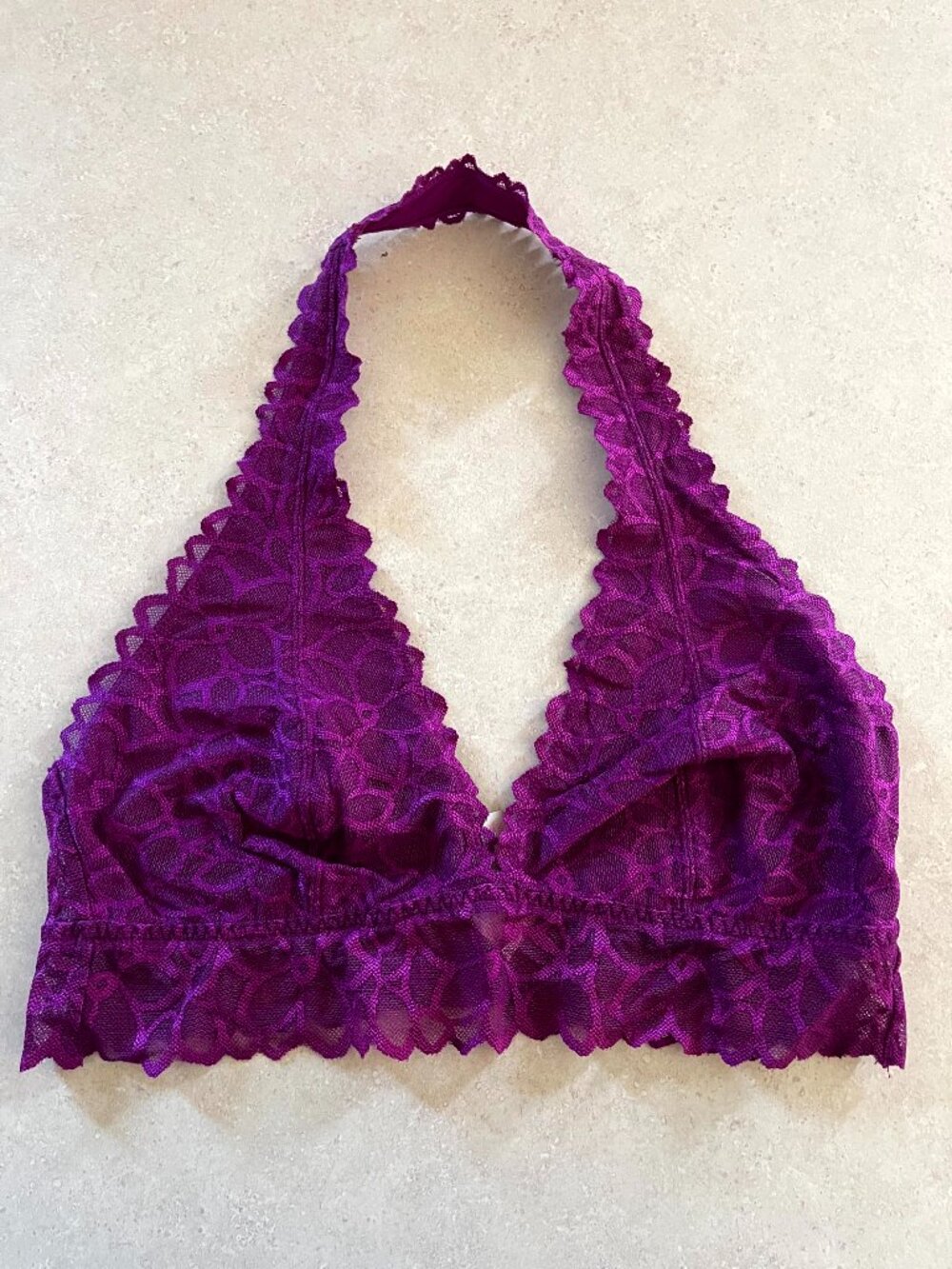 Pink Victoria's Secret Pull Over Lace Purple Bralette Halter Style Size Large